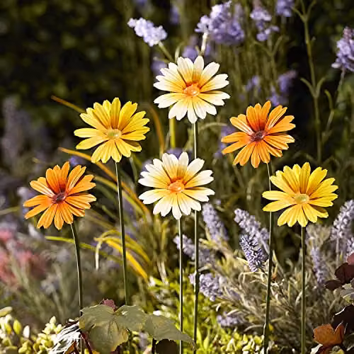 Garden Gear Metal Daisy Stakes, Multicoloured Decorative Floral Ornaments, Yellow, Height: 57 cm – 2