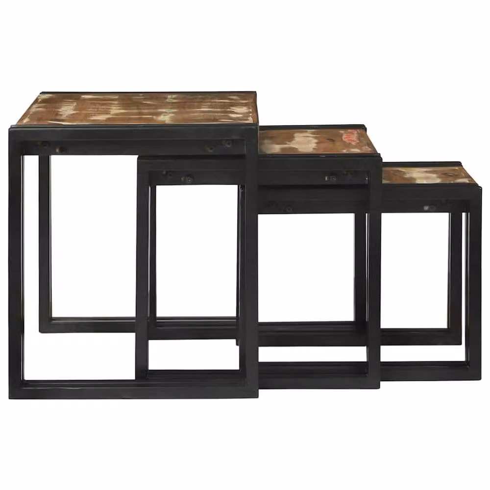 Berkfield Home Nesting Tables, 3 Piece Set in Brown and Multicolour Solid Reclaimed Wood – 5