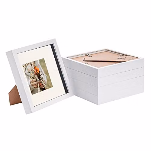 Nicola Spring 5 Piece White Square 3D Shadow Box Photo Frame Set with Glass Aperture
