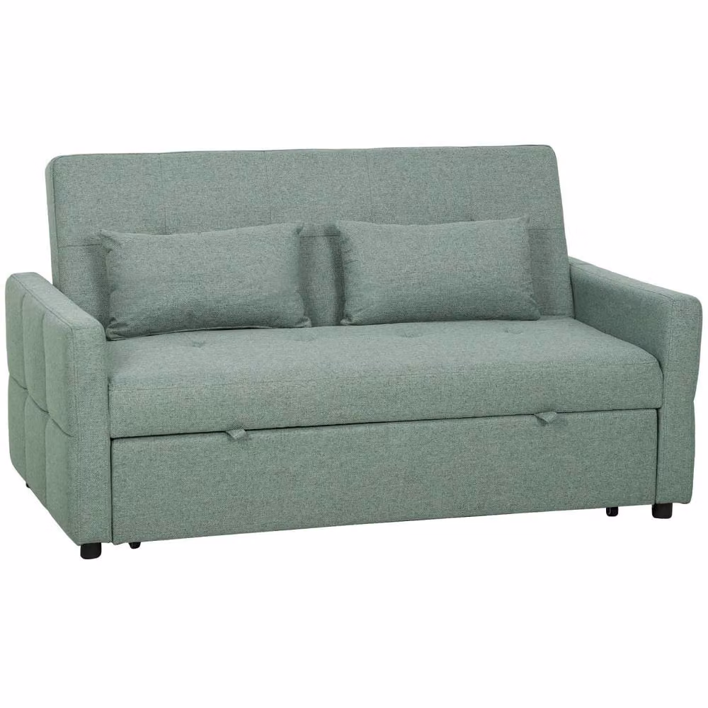 Wyld Haus Nenase Mint Green 2 Seater 3 Way Convertible Sofa Bed with Pull Out Drawer and Adjustable Headrest – 2
