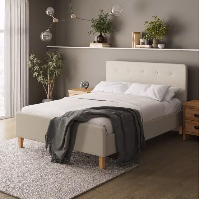 GFW Ashbourne Retro Upholstered Bedframe in Grey or Beige, W/D/H: 180 x 200 cm