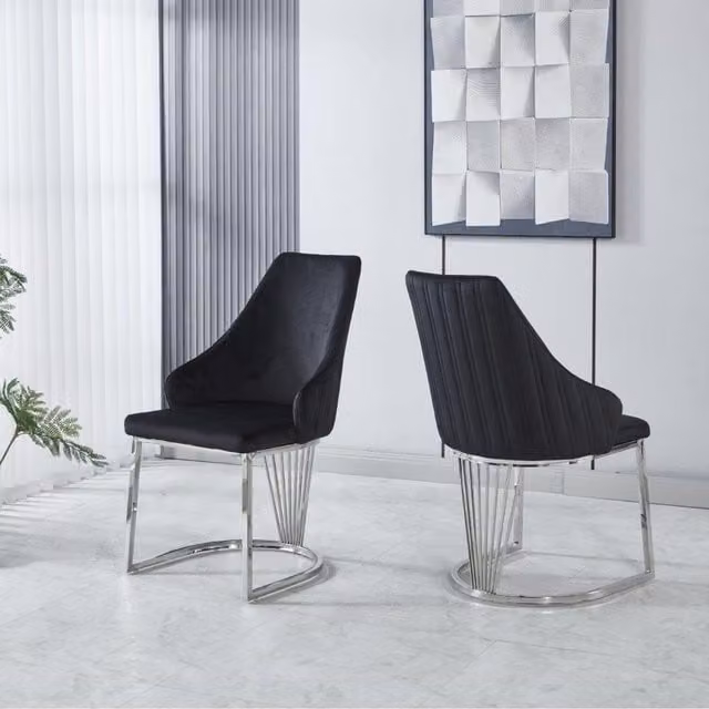 Modernique Set of 2 Black Velvet Dining Chairs with Metal Cantilever Base