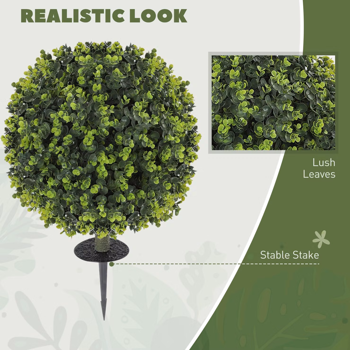 HOMCOM Set of 2 Green Artificial Boxwood Topiary Ball Bushes with Integrated Ground Stakes, UV Resistant Faux Greenery for Indoor and Outdoor Use, Diameter: 40 cm – 4