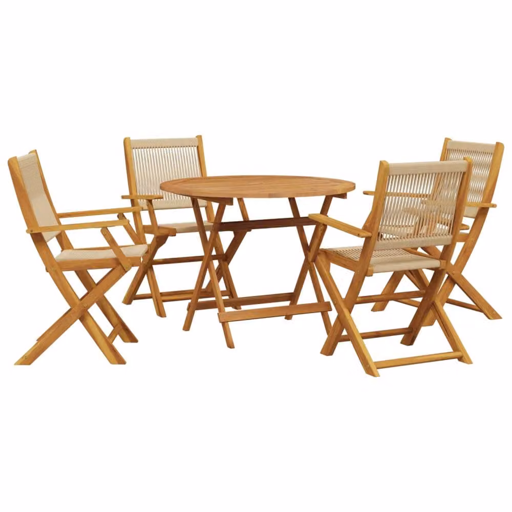 Berkfield Home 5 Piece Garden Dining Set in Beige Polypropylene and Acacia Wood – 2
