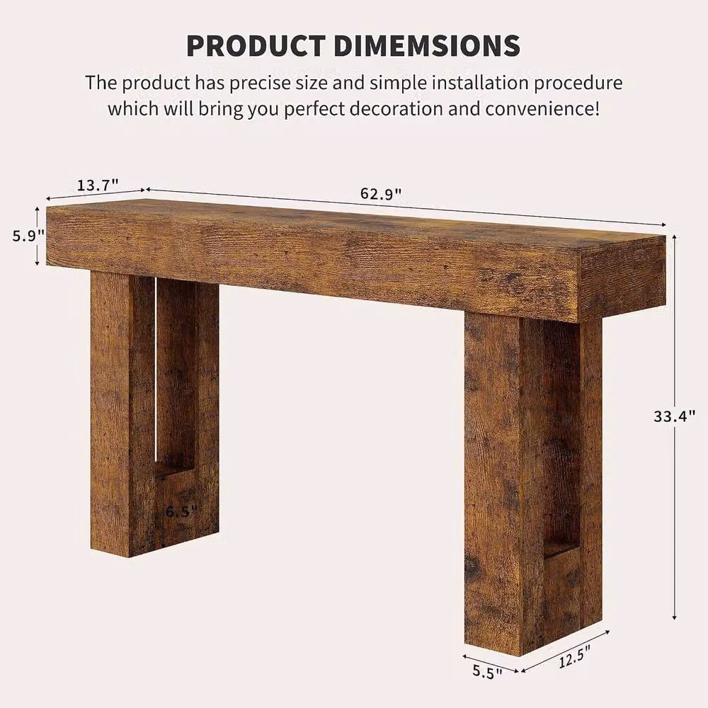 London Boutique Rustic Wood Console Table in Brown, W: 160 cm, H: 35 cm, D: 15 cm – 2