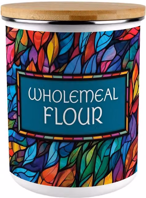 Purely Home Stained Glass Patterned Enamel Wholemeal Flour Canister, 2.7 l, Multicolour – 2