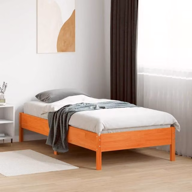 Berkfield Home Beautiful Single Bed Frame in Waxed Brown Solid Pine, W/D/H: 190 x 90 x 36.5 cm