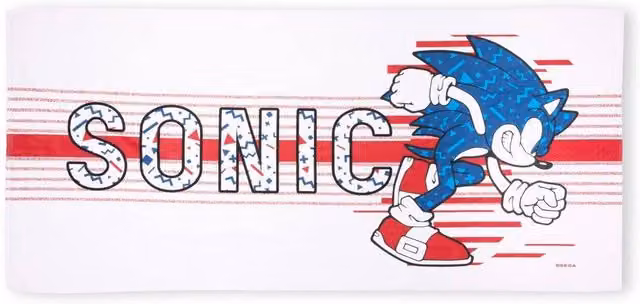 Sonic The Hedgehog Graphic Cotton Blend Beach Towel in White and Multicolour, W: 140 cm, H: 70 cm – 1