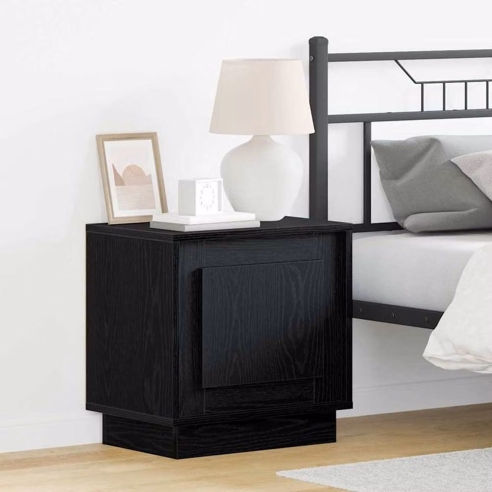 Berkfield Home Modern Bedside Cabinet with Integrated LED Lights, Black Oak, W: 44 cm, D: 34.5 cm, H: 45 cm – 2