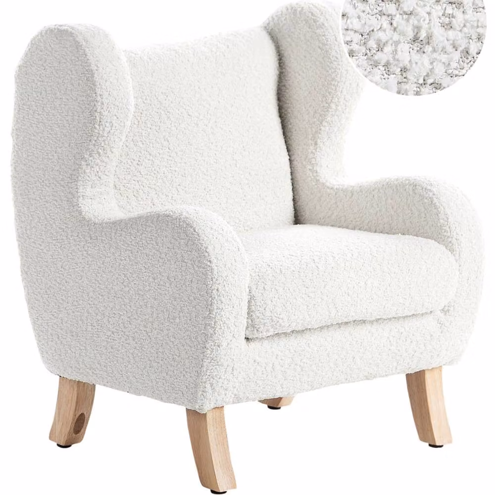 Wyld and Coco Nest and Nook Nursery Chair in Off-White Bouclé with White Rubberwood Armrests – 2