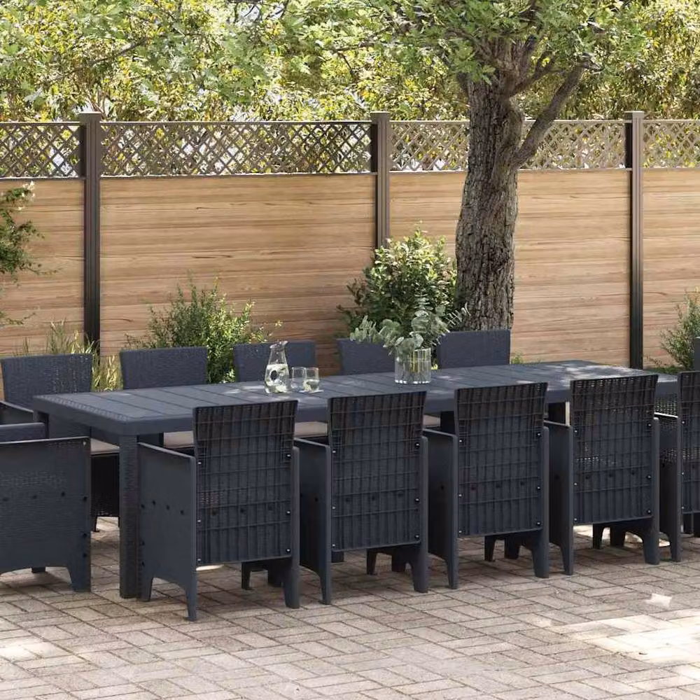 Berkfield Home 13 Piece Anthracite Poly Rattan Garden Dining Set with Cushions – 2