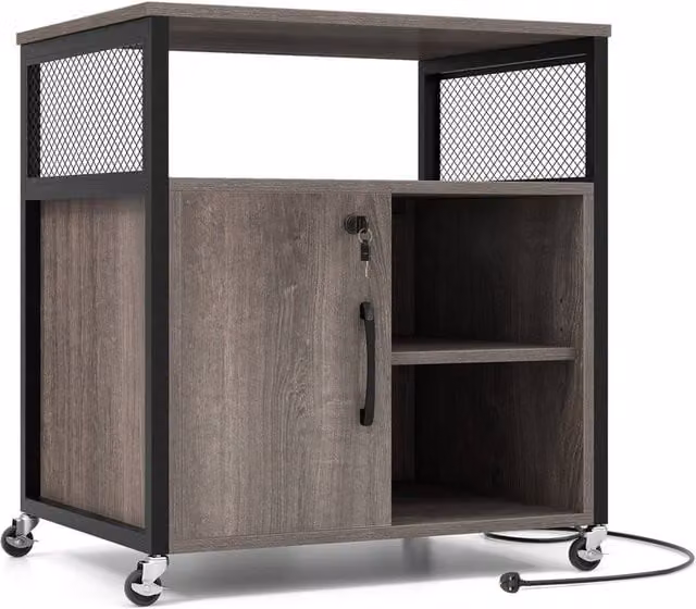 Gymax Metal File Cabinet with Castors and Lock in Grey – 1
