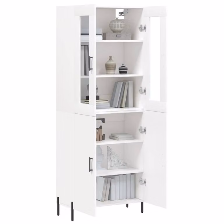 Berkfield Home Modern White Highboard with Glass Doors and Internal Shelves, W/D/H: 69.5 x 34 x 180 cm