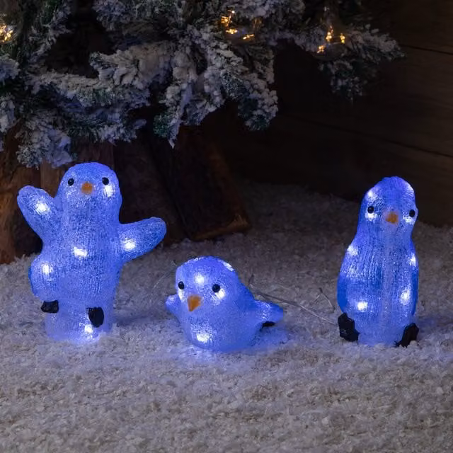 Transcontinental Group Set of 3 Acrylic Penguin Christmas Decorations in White, Blue and Transparent, Height: 23 cm