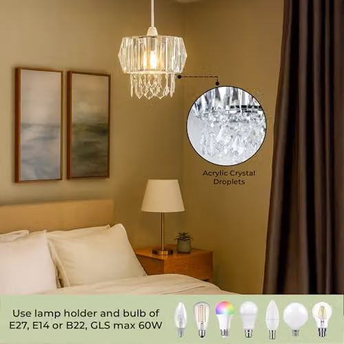 Innoteck Sparkly Prismatic Drum Chandelier Shade in Chrome and Transparent Acrylic with Faceted Droplets – 3