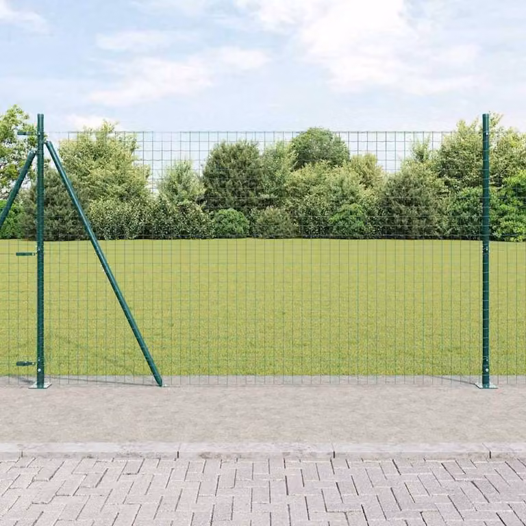 Berkfield Home Green Euro Fence with 7 Flanged Posts, Galvanised Steel, 1.6 x 10 m