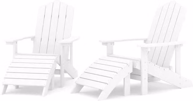 Berkfield Home Garden Adirondack Chairs with Footstools, 2 Piece Set, White HDPE – 1