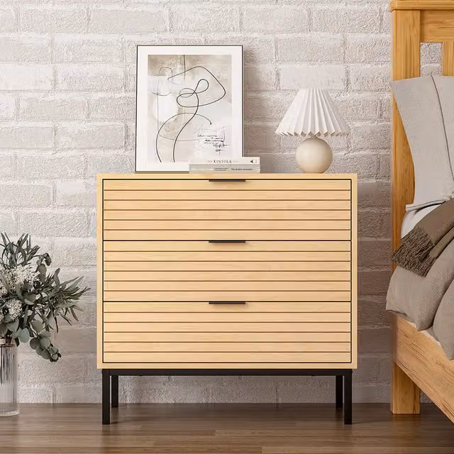 Livingandhome Rustic Wooden Sideboard Cabinet in Black, Brown and Beige with Striped Design