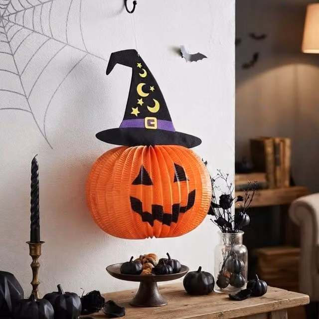 Garden Greatness Orange Paper Honeycomb Hanging Pumpkin Decoration