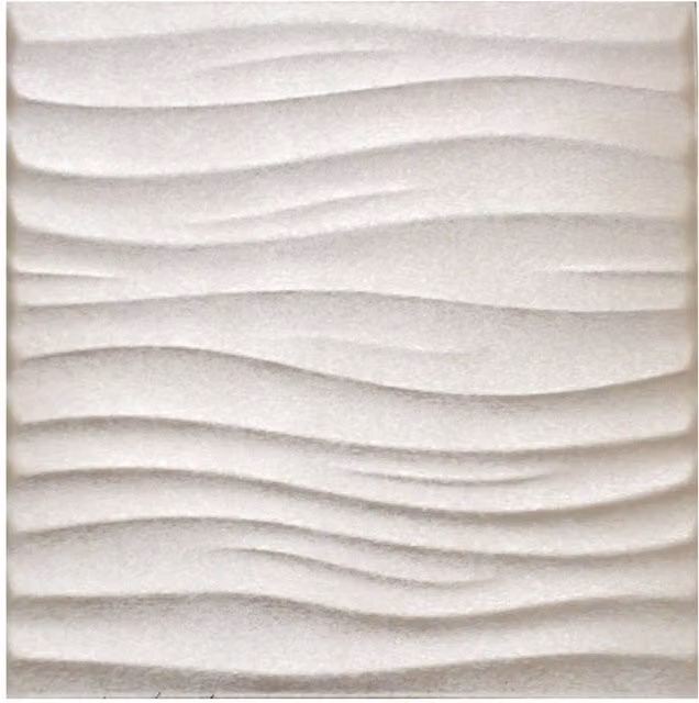 EnerJ Smart Pack of 4 Nile Wave 3D Geometric PU Leather Wall Panels in White