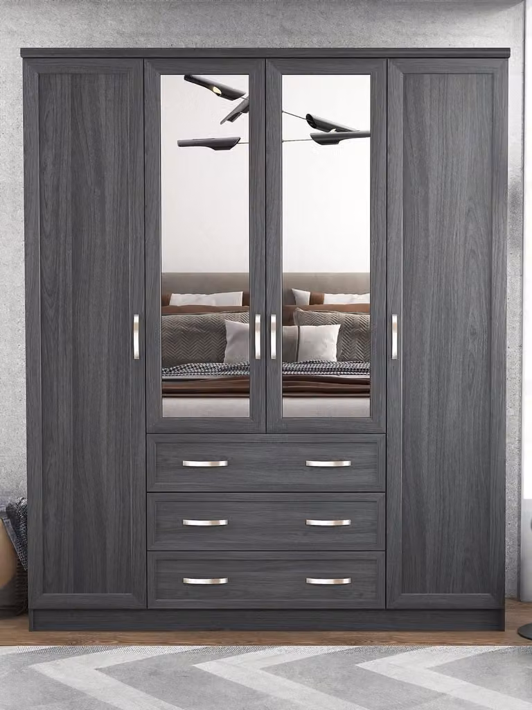 Very Home Modern Bedroom Wardrobe with Hinged Doors, Drawers and Mirror, Mixed Colours, H 191.5 x W 158.0 x D 57.5 cm