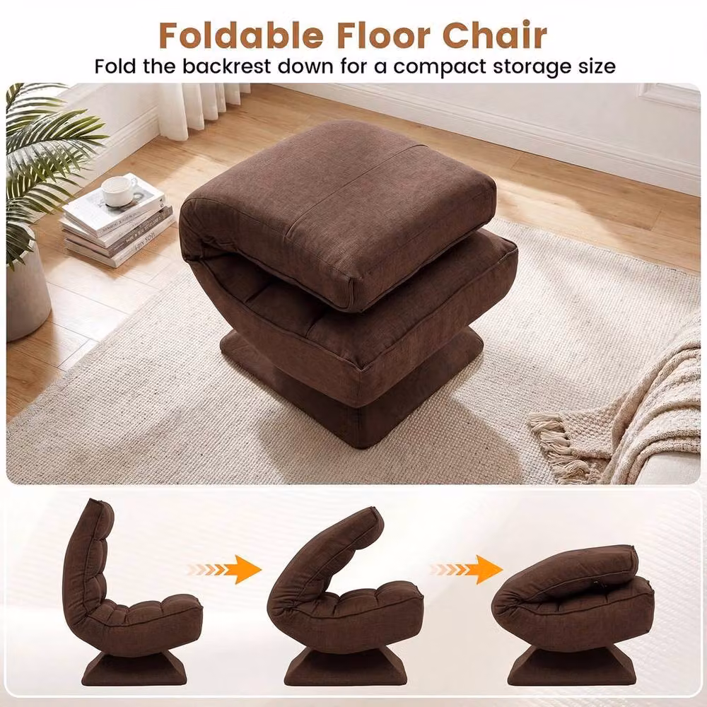 KORVIXA Foldable Swivel Floor Gaming Chair in Brown with 4-Position Backrest – 5