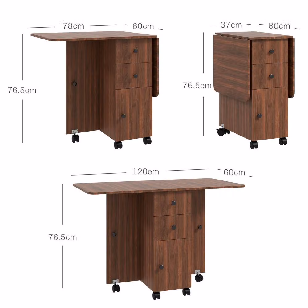 STILVORA Modern Brown Drop Leaf Dining Table with Storage and Castors – 3