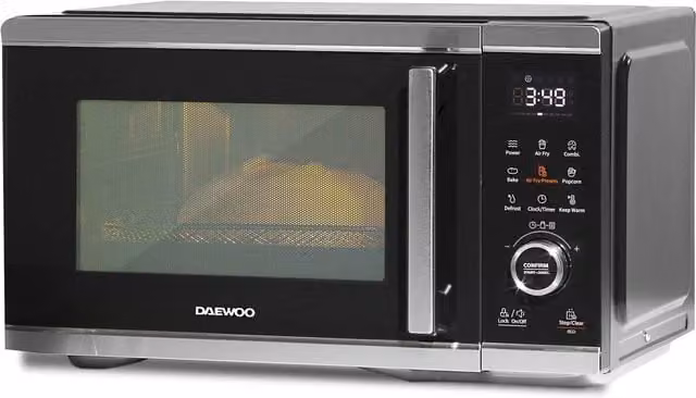 Daewoo 26L Air Fryer Microwave Combi with 900W Power and 10 Power Levels in Metallic Silver and Black – 1