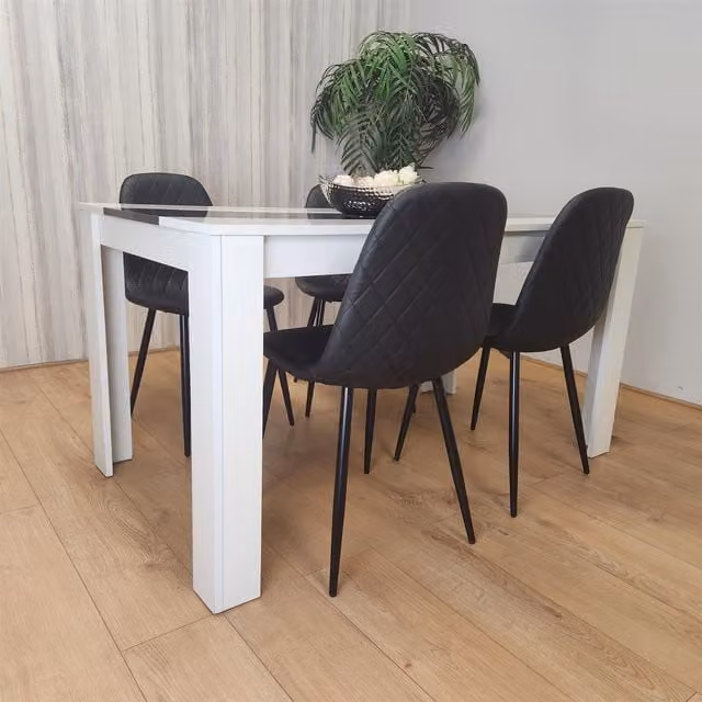 KOSY KOALA Modern Rectangular Dining Table and 4 Chairs Set in White and Black – 1