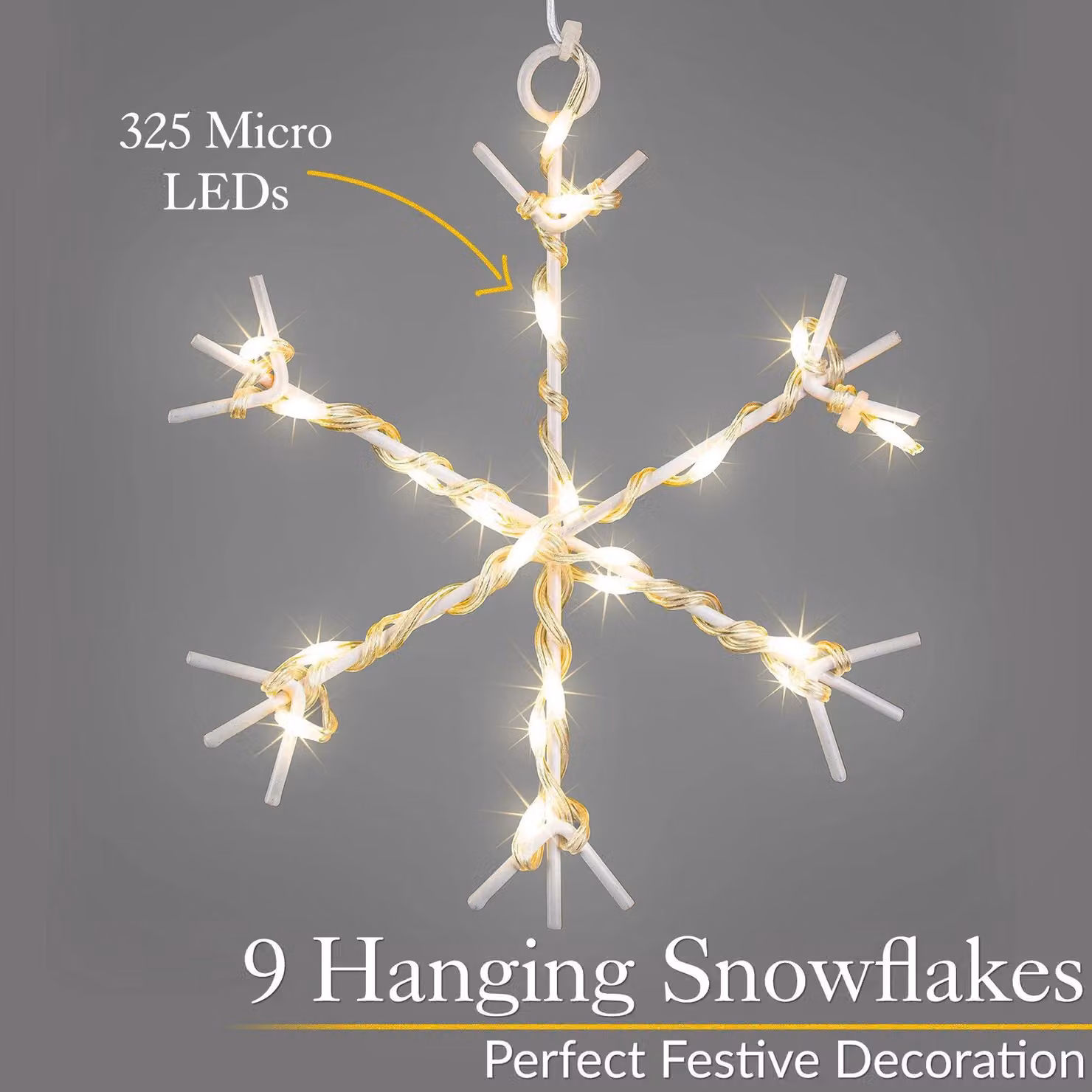 Christow Christmas Micro LED Snowflake Curtain Lights in Warm White and Beige, W/H: 120 x 120 cm – 2