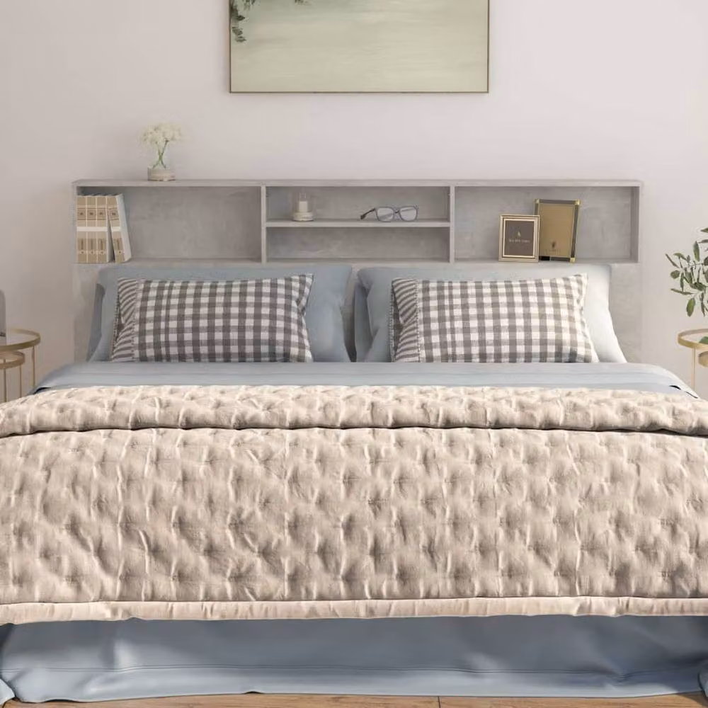 Berkfield Home Modern Headboard Cabinet in Concrete Grey, W: 200 cm, D: 19 cm, H: 103.5 cm – 3