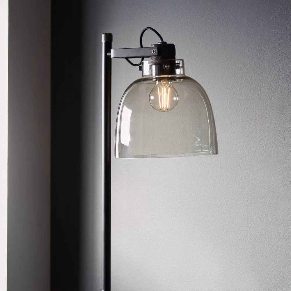 Netlighting Adjustable Task Floor Lamp with Grey Glass Dome and Black Chrome Base, E27 – 3