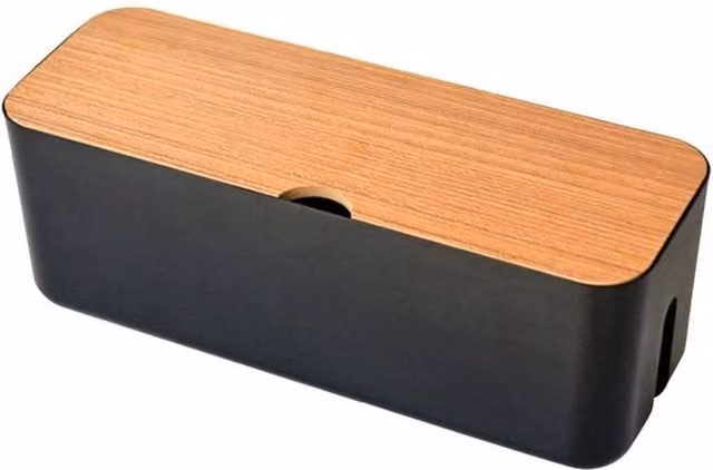 KORVIXA Black Cable Storage Box with Lid, Width: 80 cm