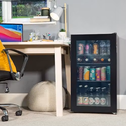 Kuhla 93 Litre Under Counter Glass Door Drinks Cooler in Black with LED Interior Light – 3