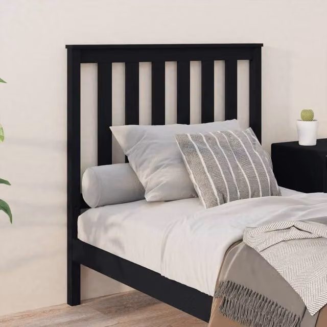 Berkfield Home Beautiful Bed Headboard in Black Solid Pine, W/D/H: 96 x 6 x 101 cm