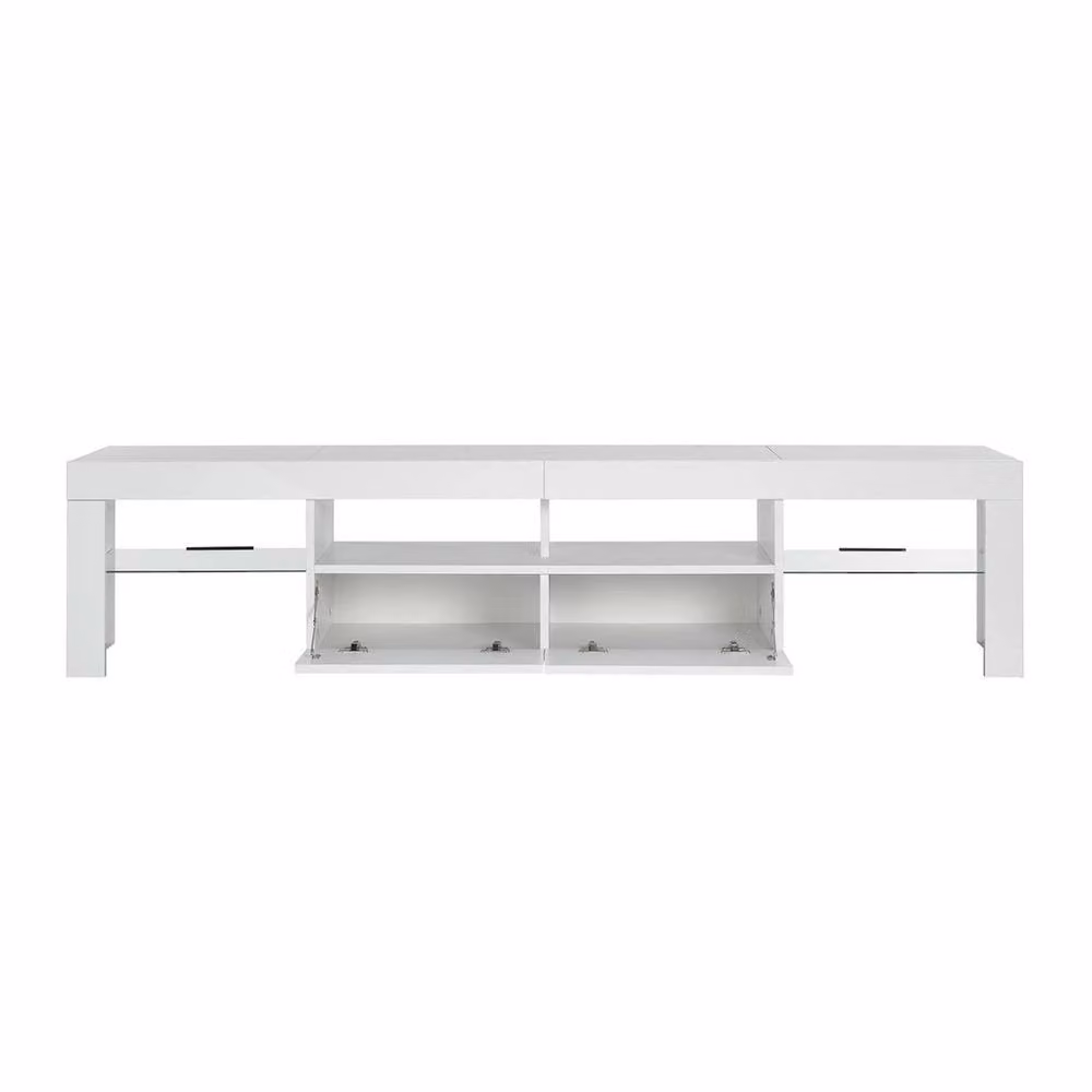 FORGEVIO Modern White Glossy TV Stand with Integrated LED Lights, W: 200 cm, H: 45 cm – 1