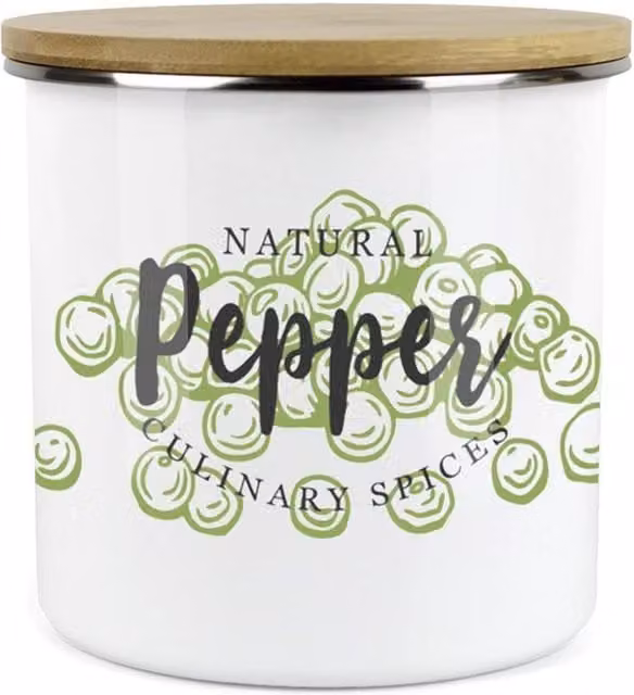 Purely Home Green Label Herbs Storage Canister in White and Green Enamel Metal
