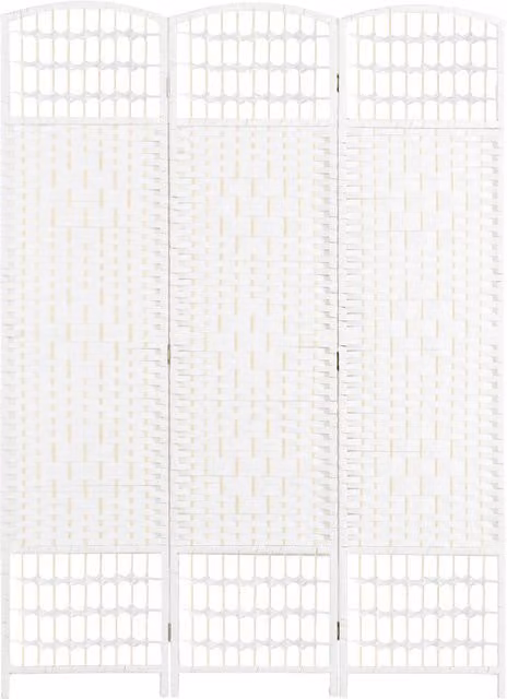 HOMCOM 3 Panel Folding Room Divider Privacy Screen in White Bamboo and Wood, H 170 x W 120 cm