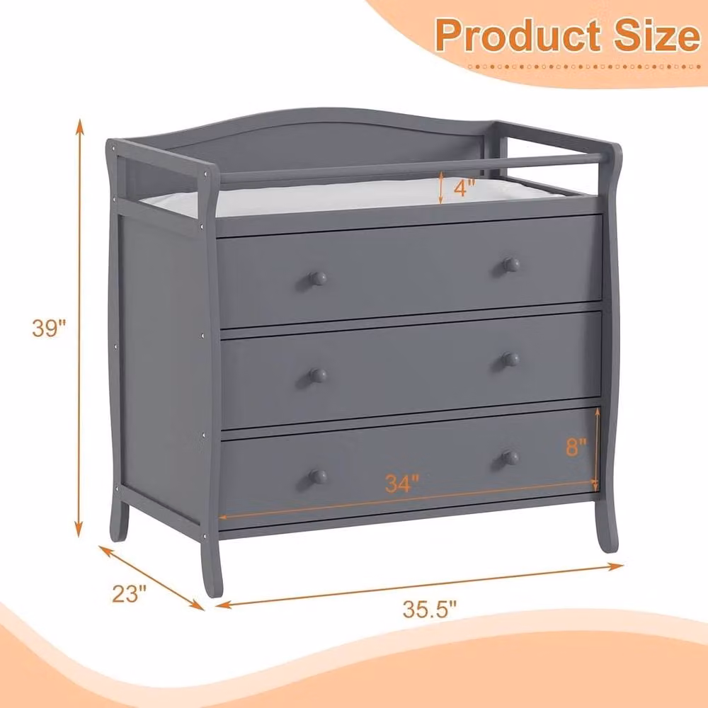 VOGREX 3-Drawer Wooden Infant Diaper Changing Table in Grey – 2
