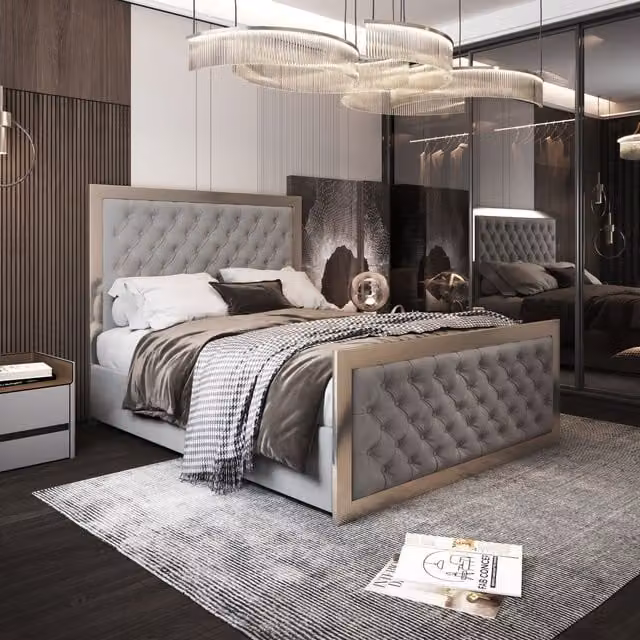 KDMD Maddison Upholstered Velvet Bed Frame in Grey, W/D/H: 120 x 137 x 128 cm