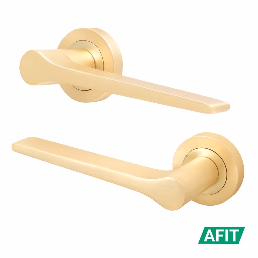 AFIT Brass Fire Door Handle Satin Brass Internal Lever On Rose in Gold, 150 x 150 mm – 2