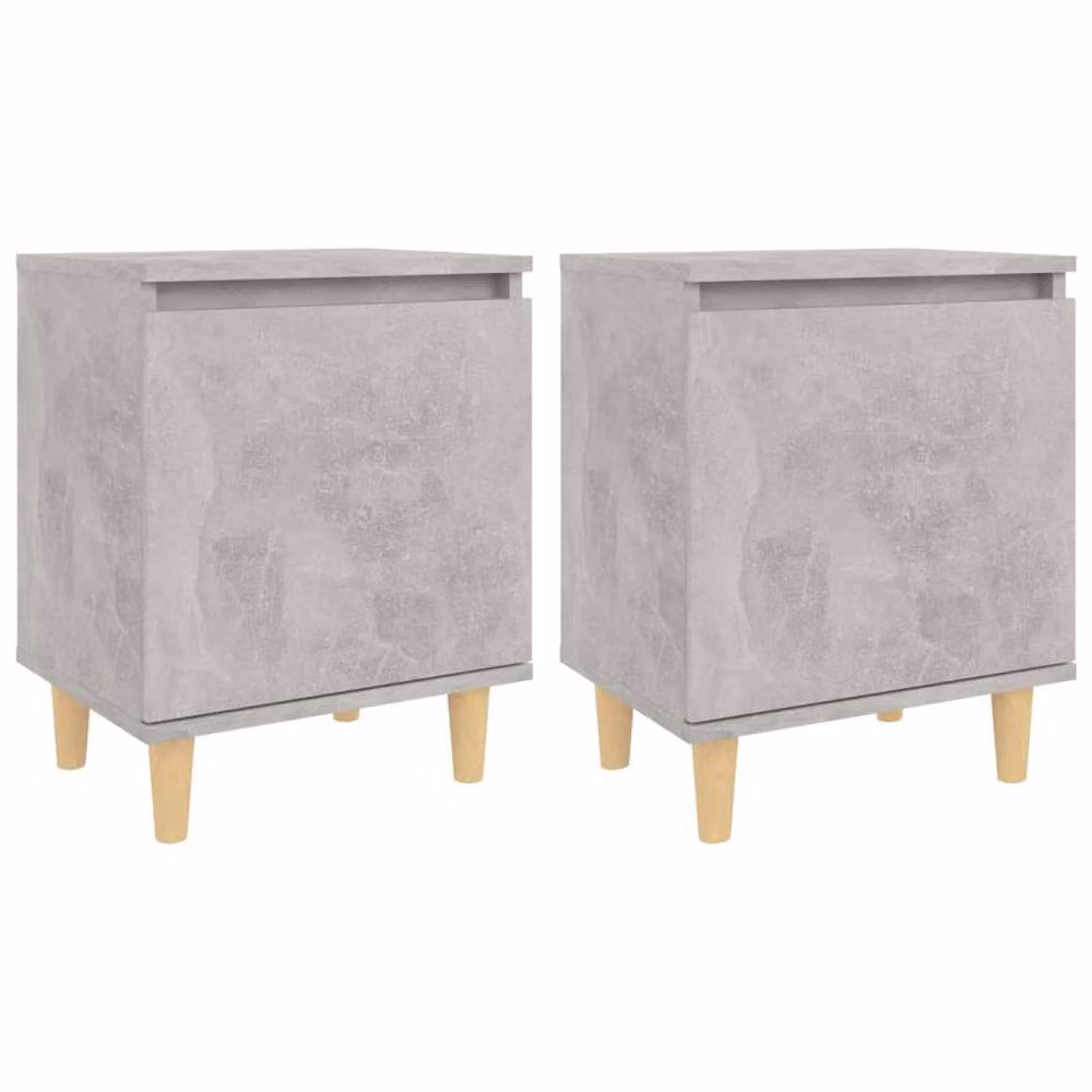 Berkfield Home Sturdy Bed Cabinets with Solid Wood Legs, 2 Pieces, Concrete Grey, W: 40 cm, D: 30 cm, H: 50 cm – 2