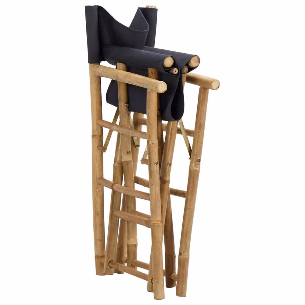Berkfield Home Set of 2 Dark Grey Folding Director's Chairs in Bamboo and Fabric – 4