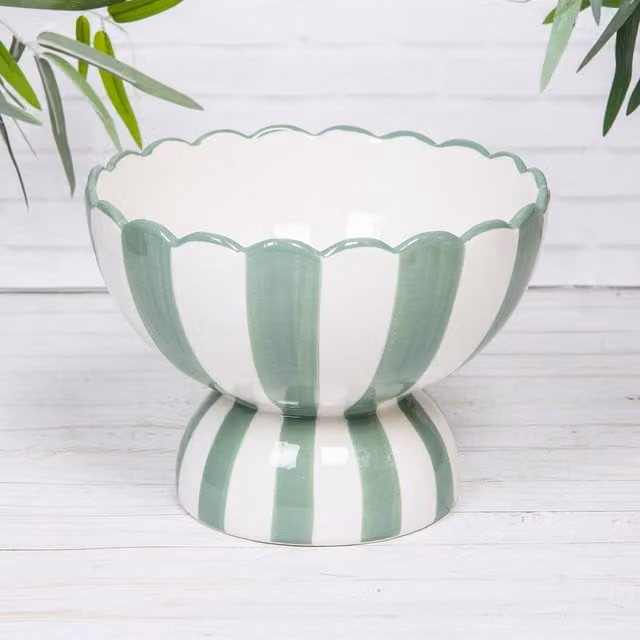 Annibells Striped Ceramic Round Serving Bowl in Green, Yellow, Blue and White