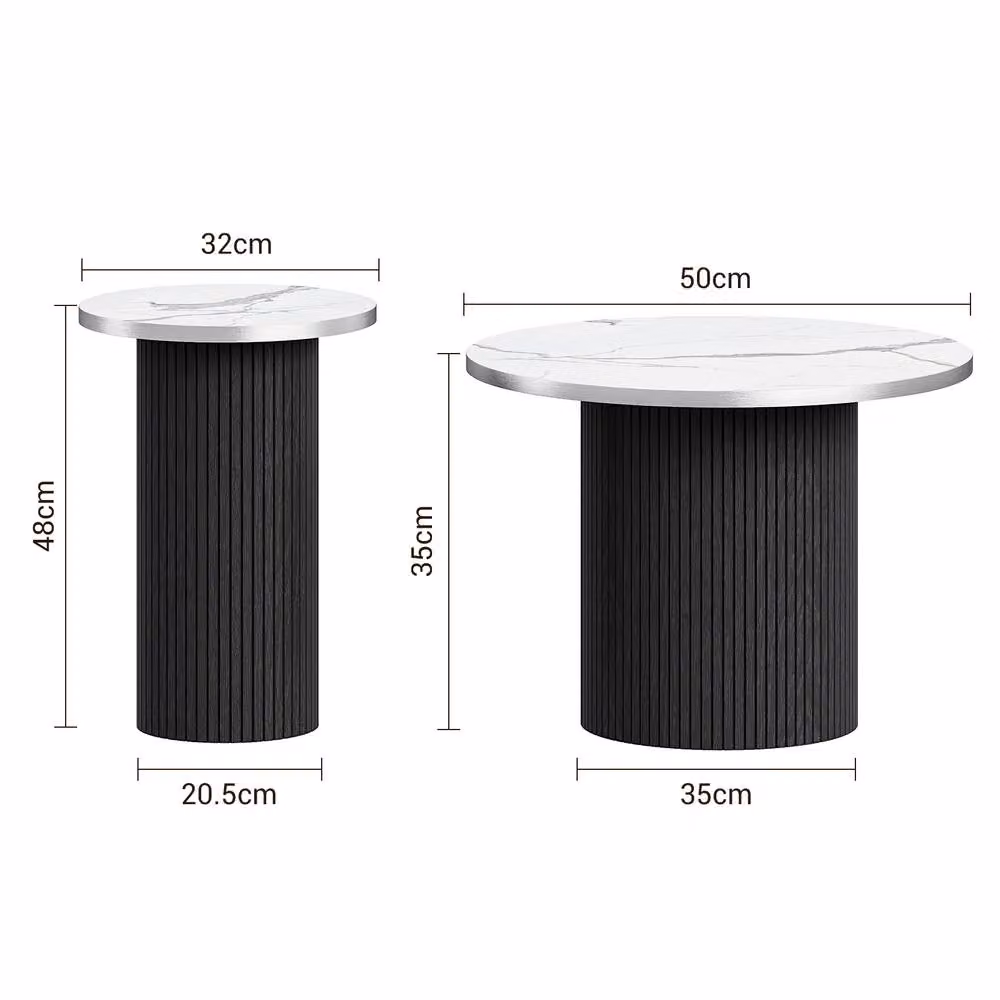 Dprodo Set of 2 Modern Round Black Marble Coffee Tables with Nested Tops – 2