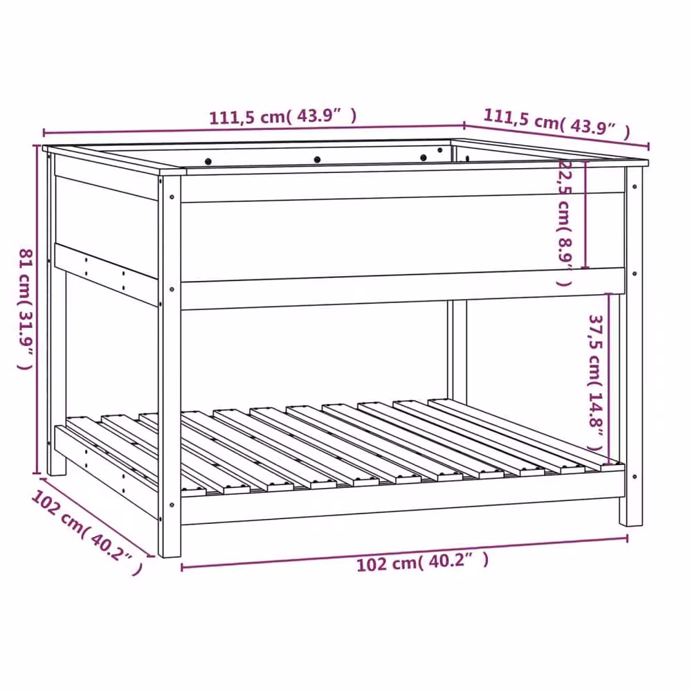 Berkfield Home Grey Solid Wood Pine Planter with Shelf, W/D/H: 111.5 x 111.5 x 81 cm – 3