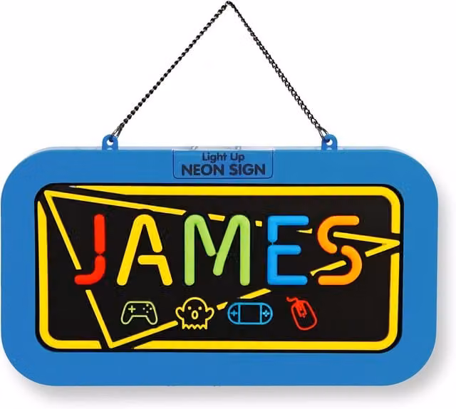 History & Heraldry James Pre-personalised Light-Up Neon Bedroom Sign in Black and Multicolour