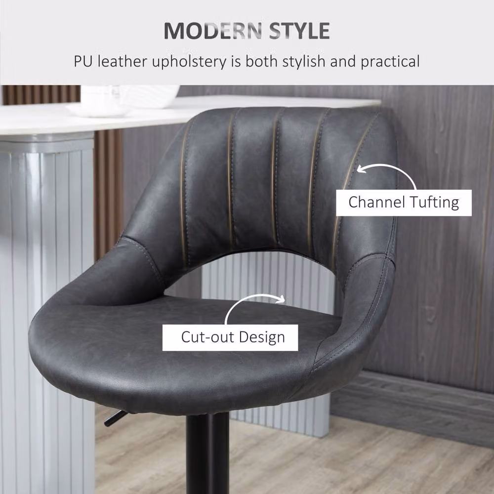 Wyld Haus Dova Lure Grey Faux Leather Swivel Bar Stools Set of 2 with Adjustable Height – 7