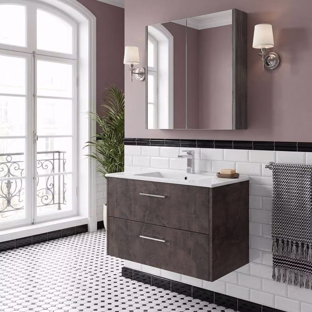 Balterley Winshill Contemporary 2 Drawer Wall Hung Vanity Basin Unit, Grey, Width: 80 cm – 4