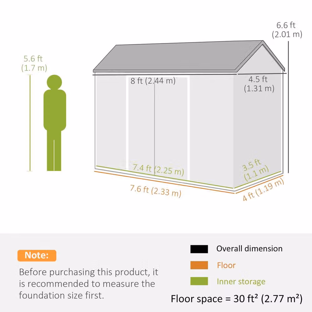 Outsunny Resin Garden Shed with Floor and Lockable Doors, Dark Grey – 3